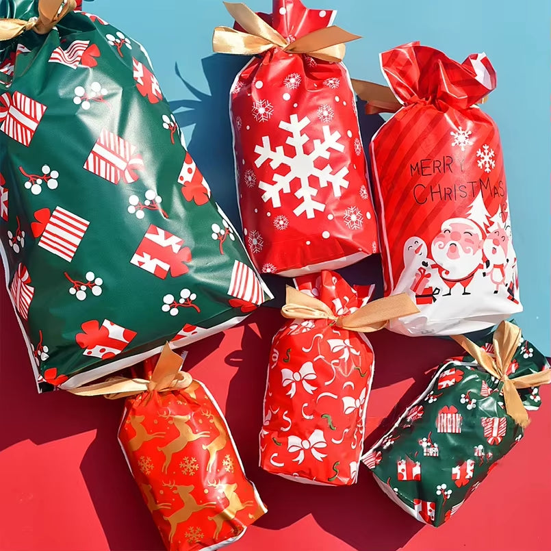 Merry Christmas Candy Bag Santa Gift Bag Snowflake Drawstring Bag Christmas Decorations for Home New Year 2022 Noel Presents