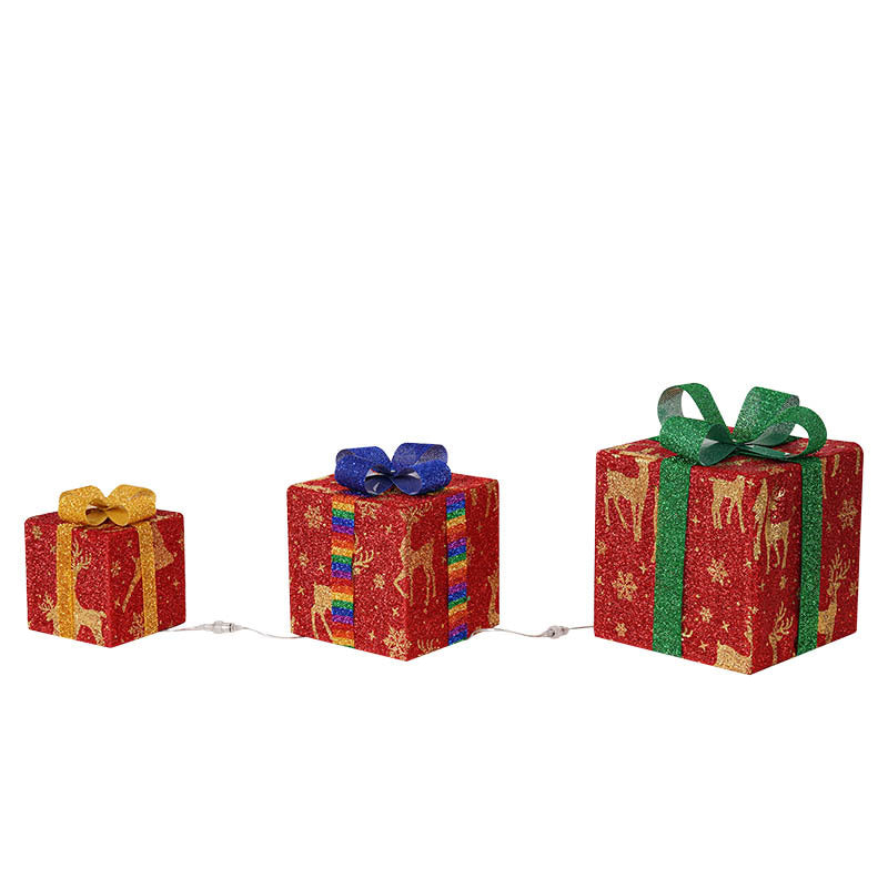 Lighted up Outdoor Christmas Decorations Luminous Christmas Gift Box with Bow for Holiday Christmas Tree Home Yard Decor