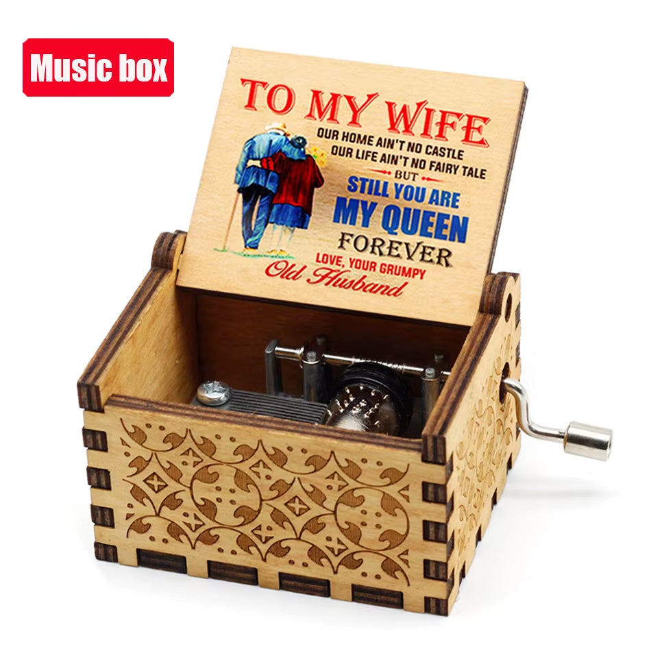 The Nightmare before Christmas Wooden Music Box Hand Crank Nightmare before Christmas Antique Engraved Musical Box Case Gifts