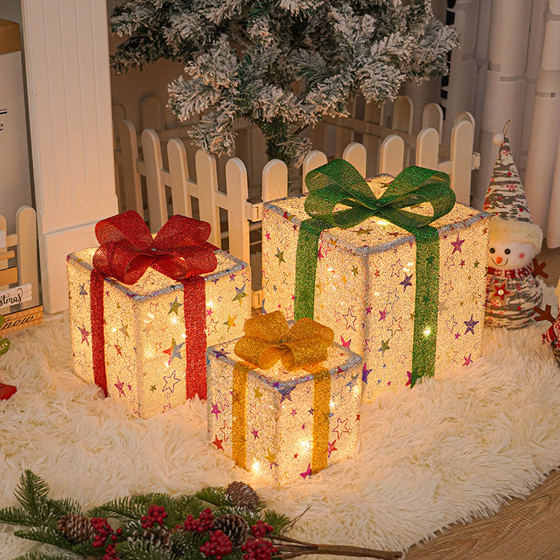 Lighted up Outdoor Christmas Decorations Luminous Christmas Gift Box with Bow for Holiday Christmas Tree Home Yard Decor