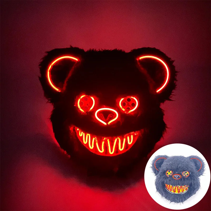 Halloween Light up Horror Mask Glowing Bloody Bear Killer Mask Flashing Neon Scary Bear Mask for Cosplay Killer Mask Decoration