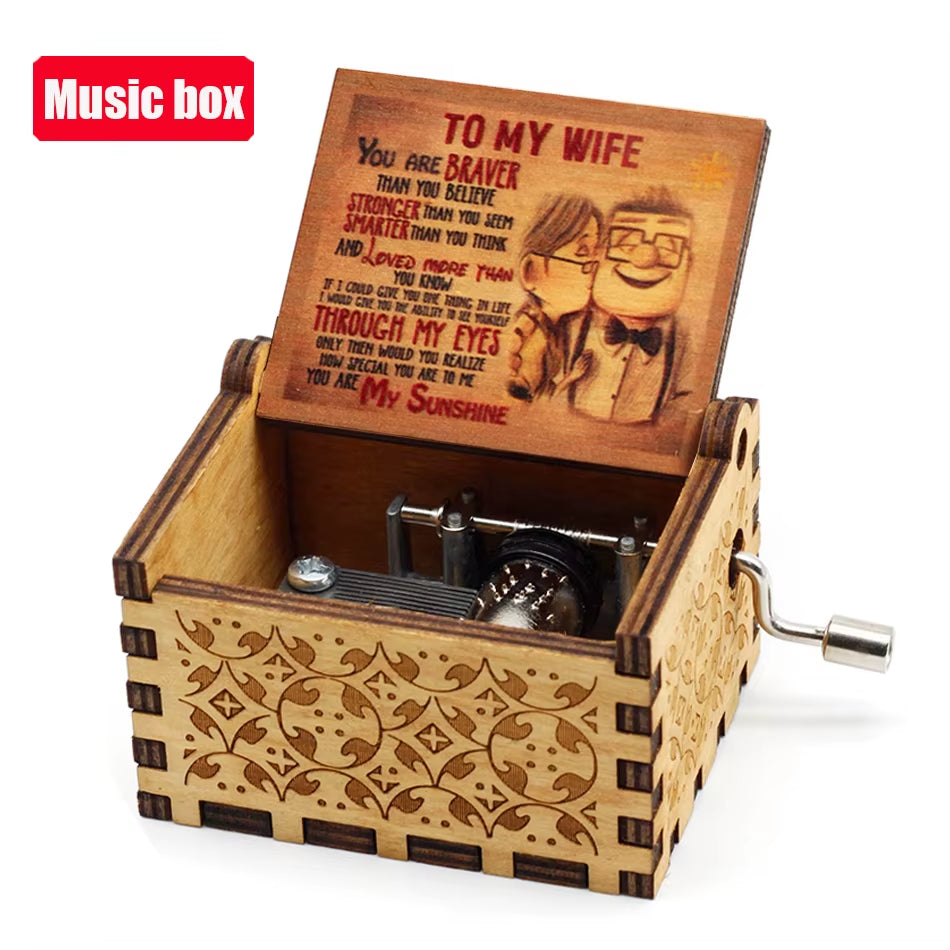 The Nightmare before Christmas Wooden Music Box Hand Crank Nightmare before Christmas Antique Engraved Musical Box Case Gifts