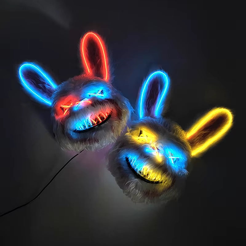 Halloween Light up Horror Mask Glowing Bloody Bear Killer Mask Flashing Neon Scary Bear Mask for Cosplay Killer Mask Decoration