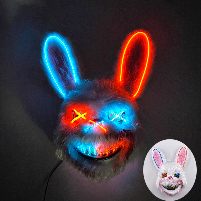 Halloween Light up Horror Mask Glowing Bloody Bear Killer Mask Flashing Neon Scary Bear Mask for Cosplay Killer Mask Decoration