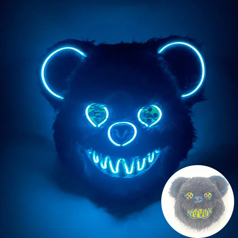 Halloween Light up Horror Mask Glowing Bloody Bear Killer Mask Flashing Neon Scary Bear Mask for Cosplay Killer Mask Decoration
