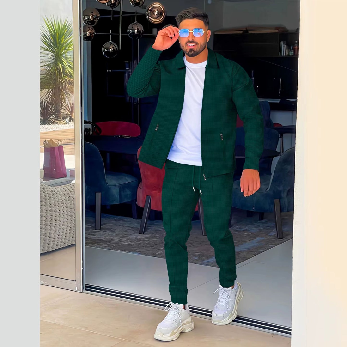 Aliexpress Amazon Cross-Border Spring/Autumn 2023 Zipper Pocket Lapel Trendy Jacket + Trousers Men'S Sportswear Streetwear Set