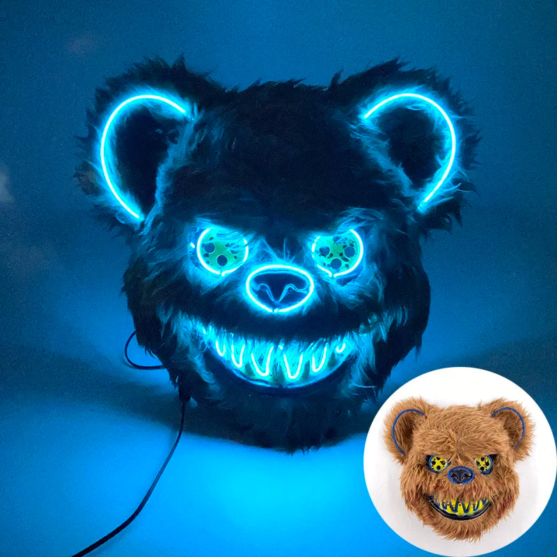 Halloween Light up Horror Mask Glowing Bloody Bear Killer Mask Flashing Neon Scary Bear Mask for Cosplay Killer Mask Decoration