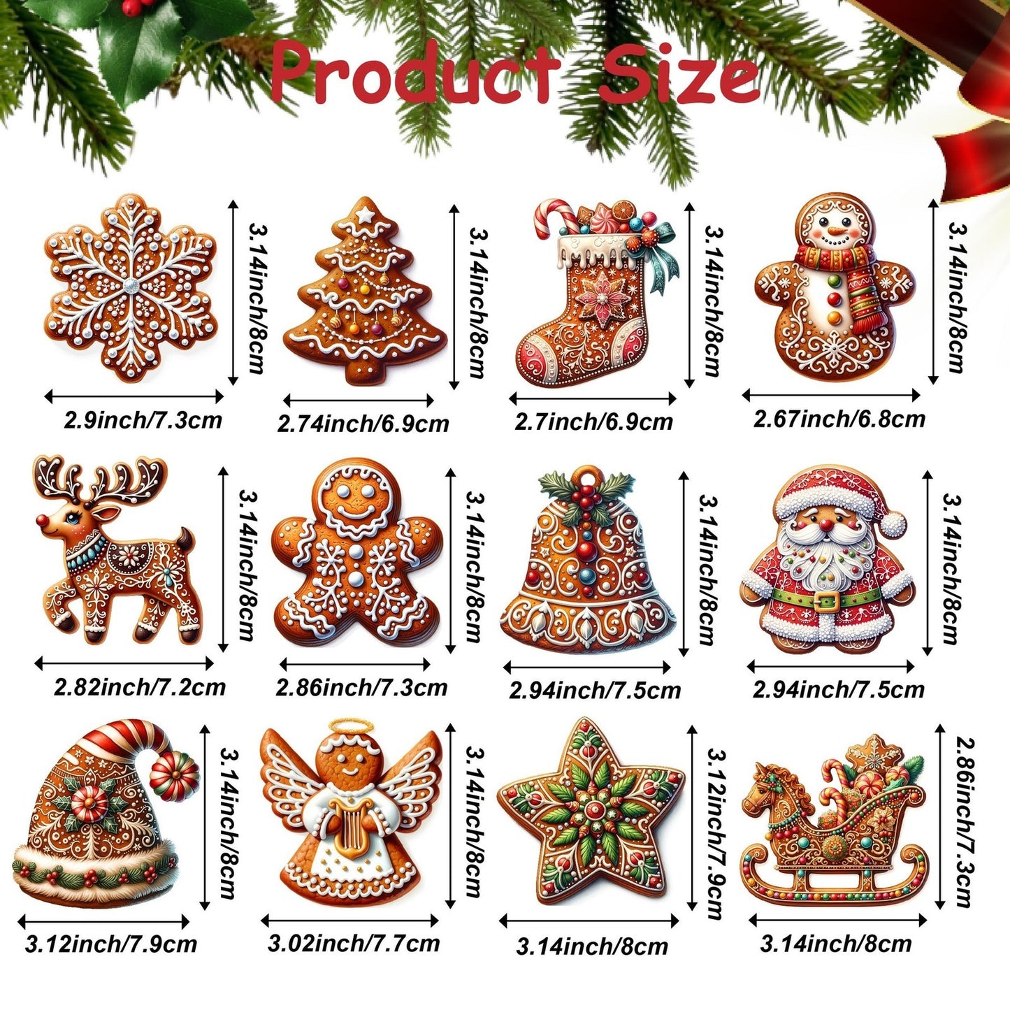 12PCS Christmas Tree Decoration Wooden Gingerbread Motifs Christmas Decoration