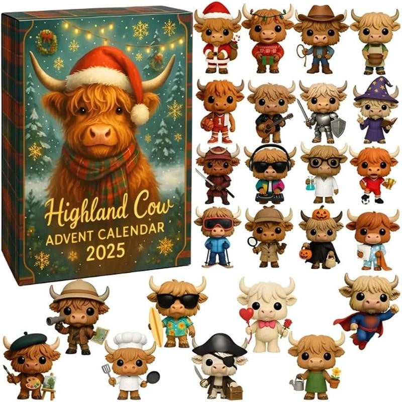 3D Highland Cow Advent Calendar 2025 Christmas Decoration,24-