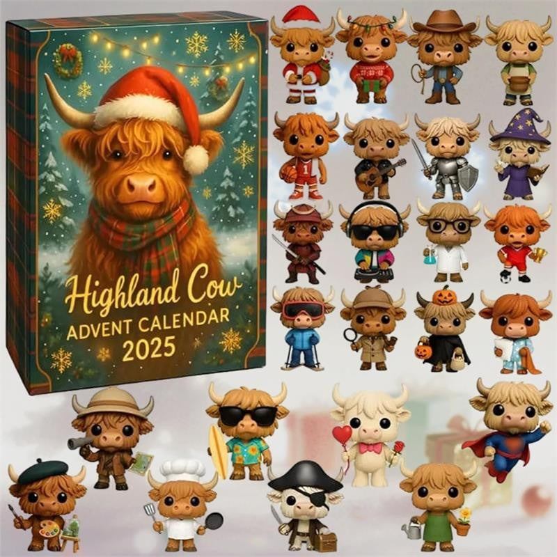 3D Highland Cow Advent Calendar 2025 Christmas Decoration,24-