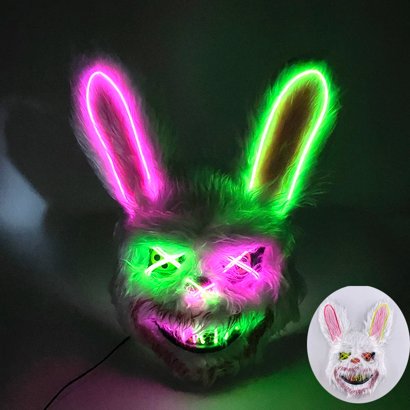 Halloween Light up Horror Mask Glowing Bloody Bear Killer Mask Flashing Neon Scary Bear Mask for Cosplay Killer Mask Decoration