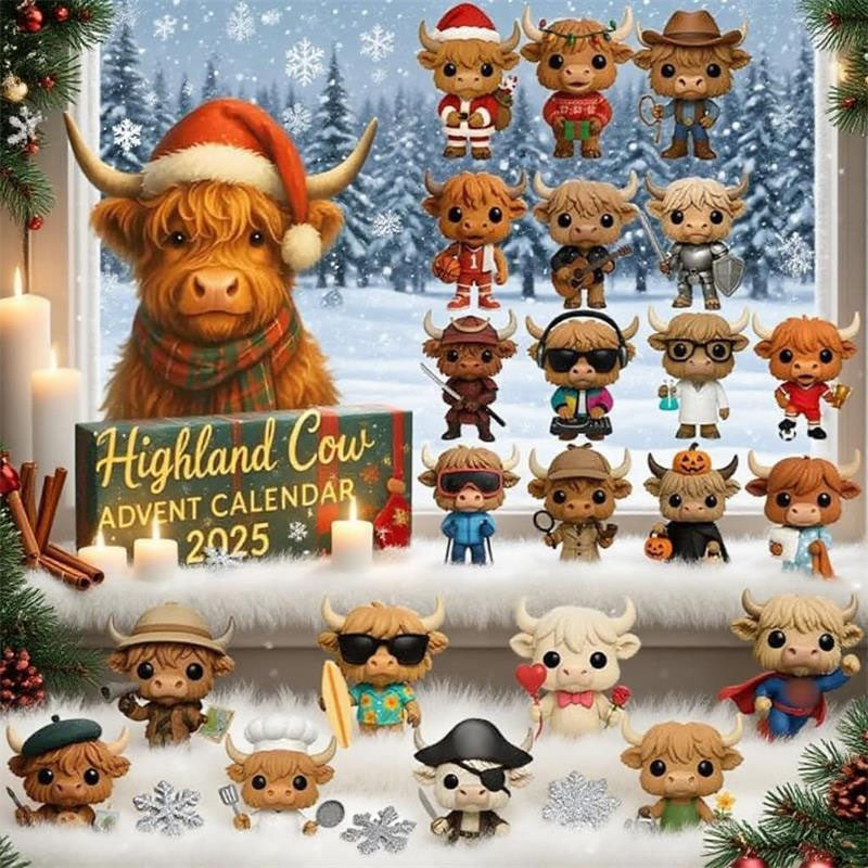3D Highland Cow Advent Calendar 2025 Christmas Decoration,24-