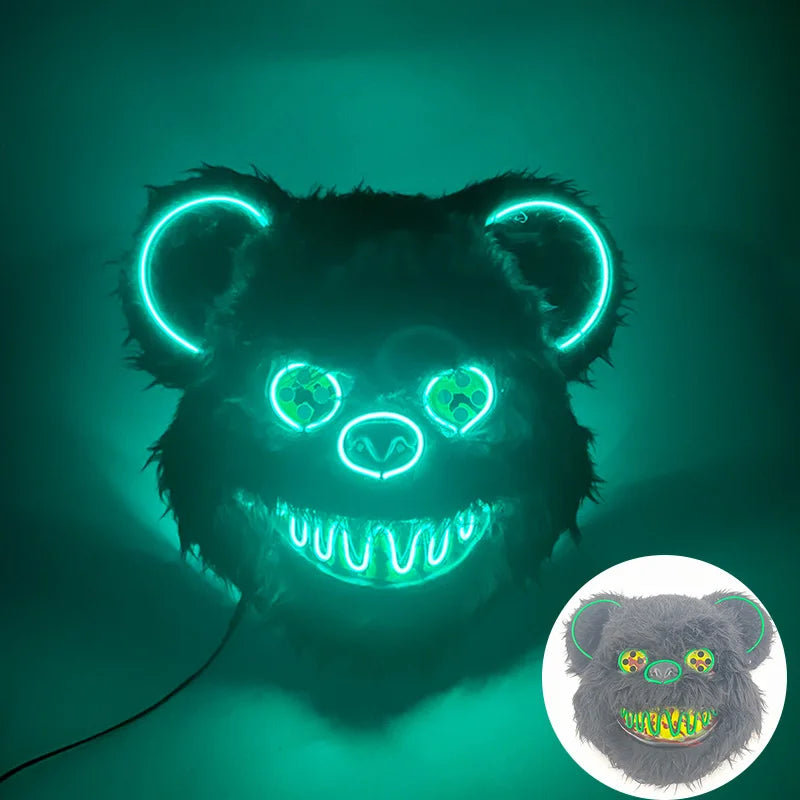 Halloween Light up Horror Mask Glowing Bloody Bear Killer Mask Flashing Neon Scary Bear Mask for Cosplay Killer Mask Decoration