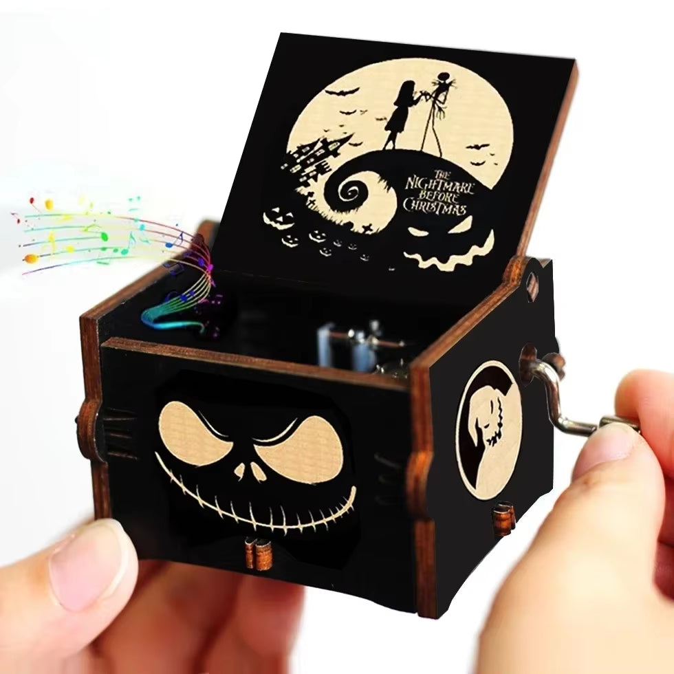 The Nightmare before Christmas Wooden Music Box Hand Crank Nightmare before Christmas Antique Engraved Musical Box Case Gifts