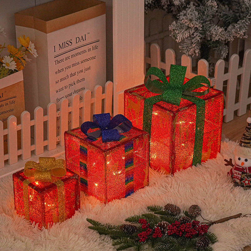 Lighted up Outdoor Christmas Decorations Luminous Christmas Gift Box with Bow for Holiday Christmas Tree Home Yard Decor