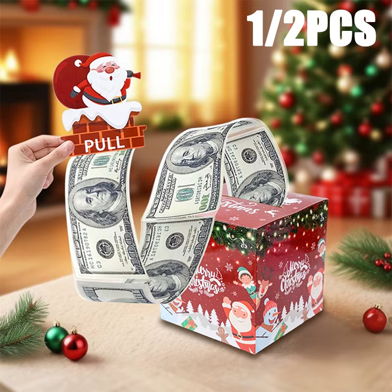 1/2PC Christmas Money Pull-Out Gift Box Red Christmas Surprise Money Box Kids Adults Favors Gifts Fun Surprise Cash Holder