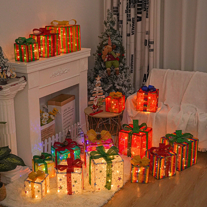 Lighted up Outdoor Christmas Decorations Luminous Christmas Gift Box with Bow for Holiday Christmas Tree Home Yard Decor