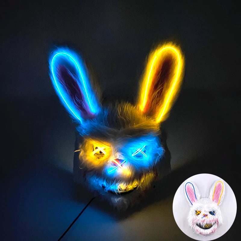 Halloween Light up Horror Mask Glowing Bloody Bear Killer Mask Flashing Neon Scary Bear Mask for Cosplay Killer Mask Decoration