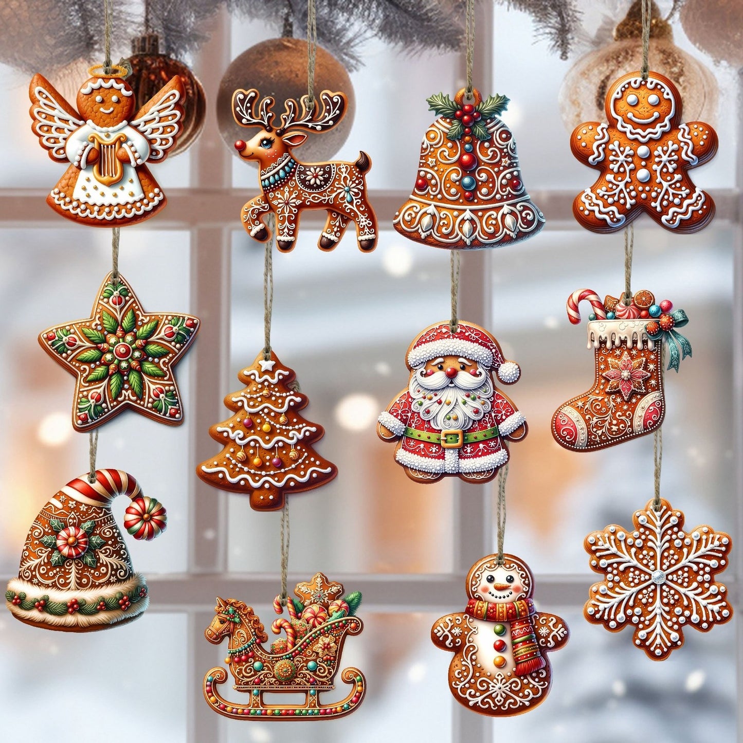 12PCS Christmas Tree Decoration Wooden Gingerbread Motifs Christmas Decoration