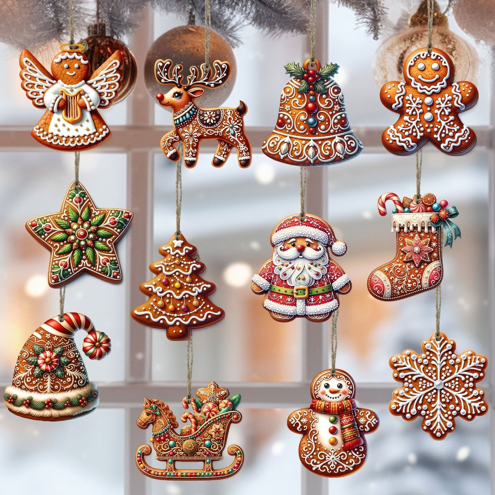 12PCS Christmas Tree Decoration Wooden Gingerbread Motifs Christmas Decoration