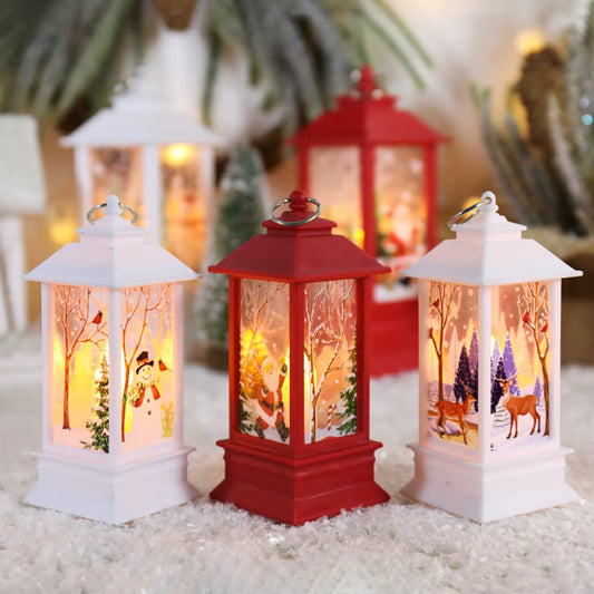 Santa Lantern Christmas Wind Lights Elk Snowman Decorative Night Light Holiday Party Merry Xmas Tabletop Ornament for Home Decor