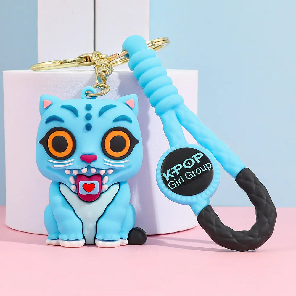 Creative Kpop Demon Hunters Little Tiger Keychain Pendant Cartoon Anime Monster Hunt Girl Key Ring Bag Hanging Decoration Gift