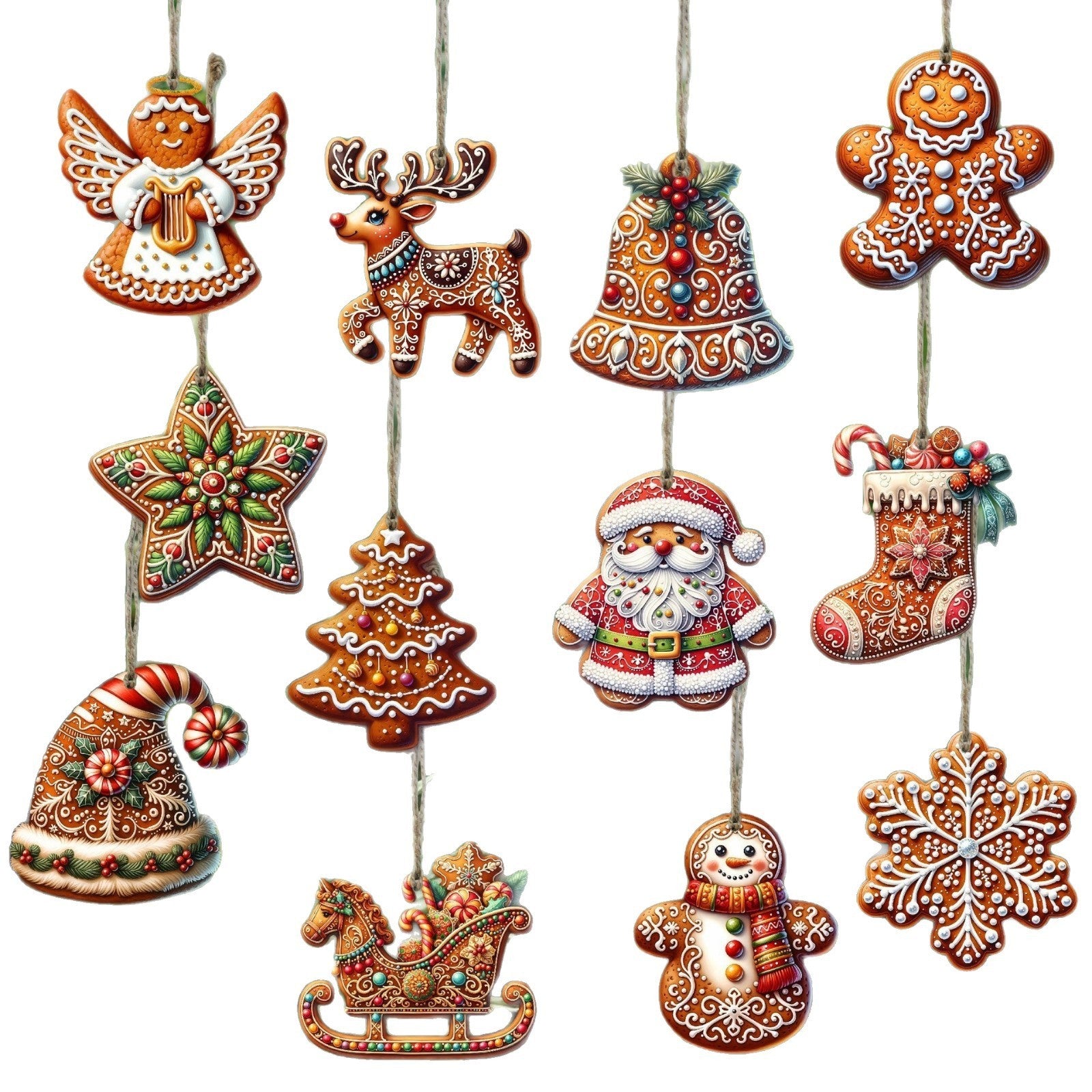 12PCS Christmas Tree Decoration Wooden Gingerbread Motifs Christmas Decoration