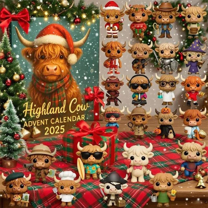 3D Highland Cow Advent Calendar 2025 Christmas Decoration,24-