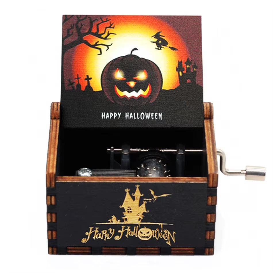 The Nightmare before Christmas Wooden Music Box Hand Crank Nightmare before Christmas Antique Engraved Musical Box Case Gifts