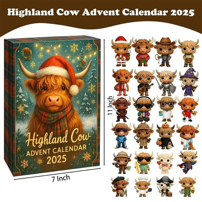 3D Highland Cow Advent Calendar 2025 Christmas Decoration,24-