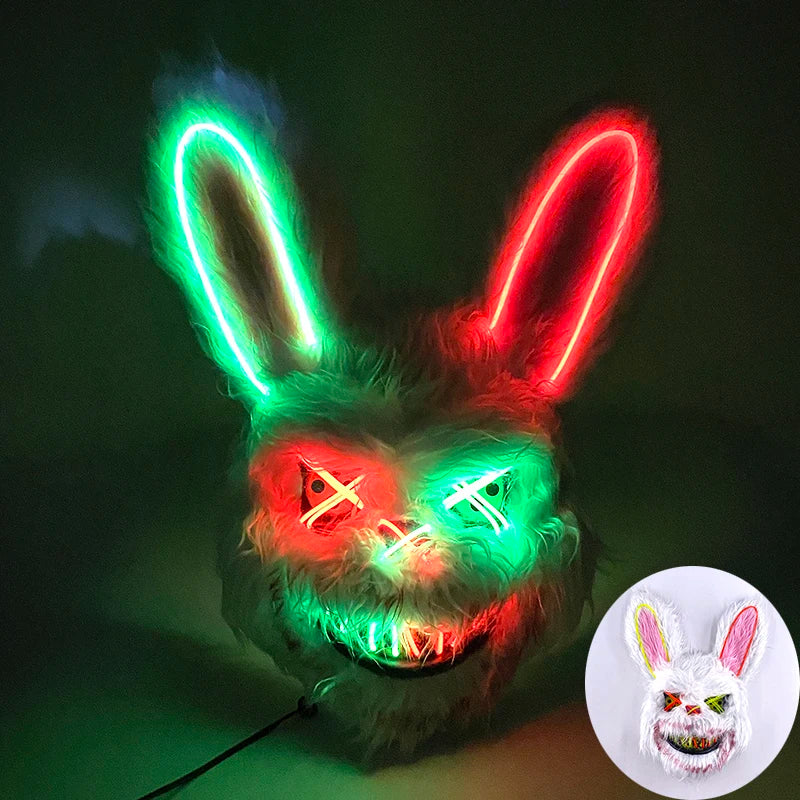 Halloween Light up Horror Mask Glowing Bloody Bear Killer Mask Flashing Neon Scary Bear Mask for Cosplay Killer Mask Decoration
