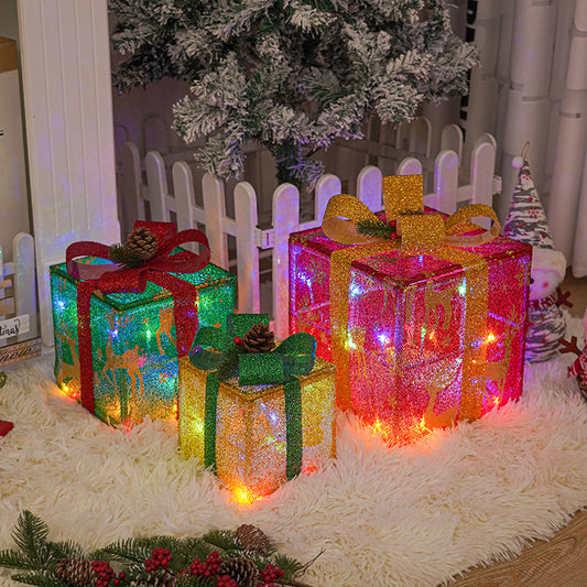 Lighted up Outdoor Christmas Decorations Luminous Christmas Gift Box with Bow for Holiday Christmas Tree Home Yard Decor