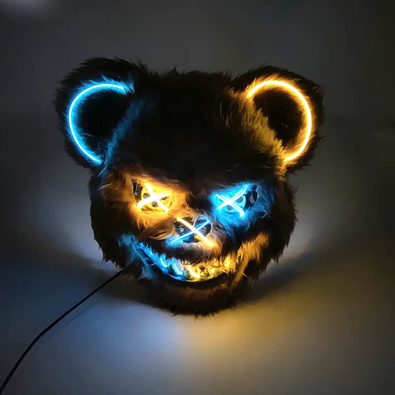 Halloween Light up Horror Mask Glowing Bloody Bear Killer Mask Flashing Neon Scary Bear Mask for Cosplay Killer Mask Decoration