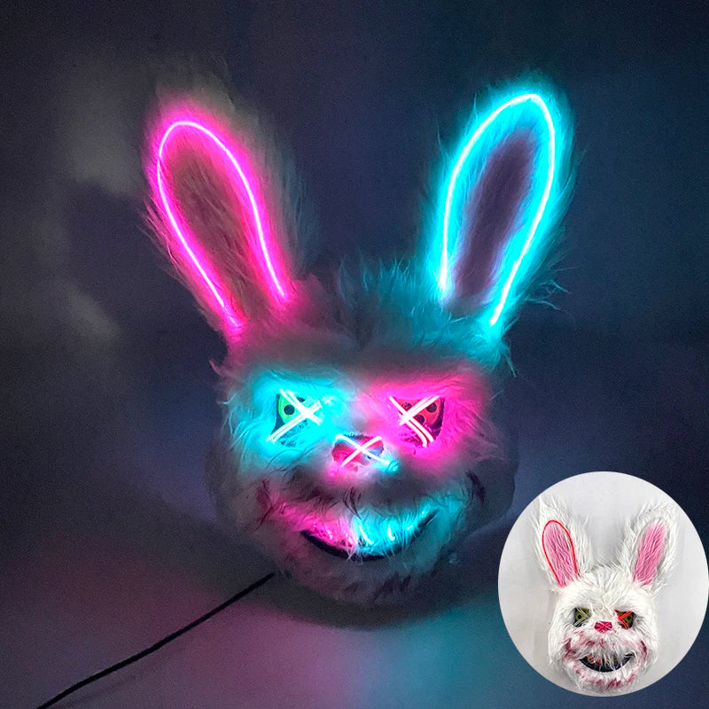 Halloween Light up Horror Mask Glowing Bloody Bear Killer Mask Flashing Neon Scary Bear Mask for Cosplay Killer Mask Decoration