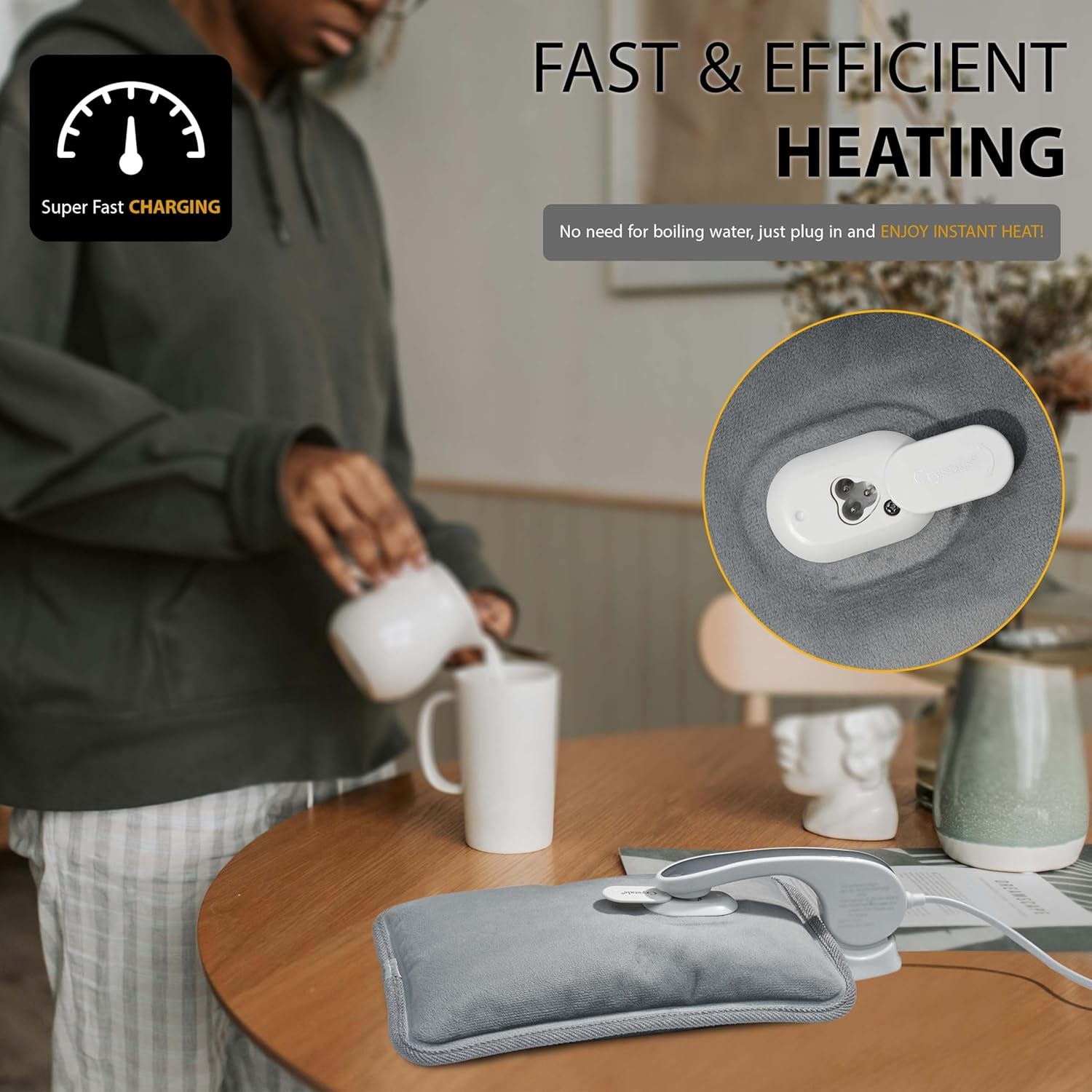 Rechargable Electric Hot Water Bottle - Hand, Shoulder and Back Pain Relief Warmer - Heat Pad (Grey)